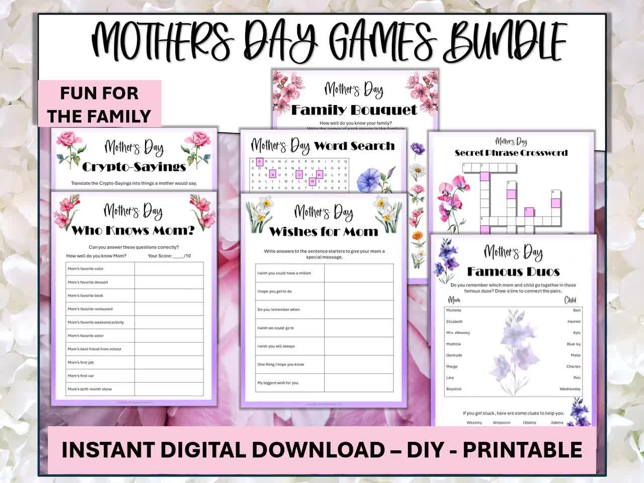 Mothers Day Games Printable, Birth Month Flowers, Mothers Party Games, Mom  Party Games, Mothers Day Ideas, Instant Download, DIY Cards