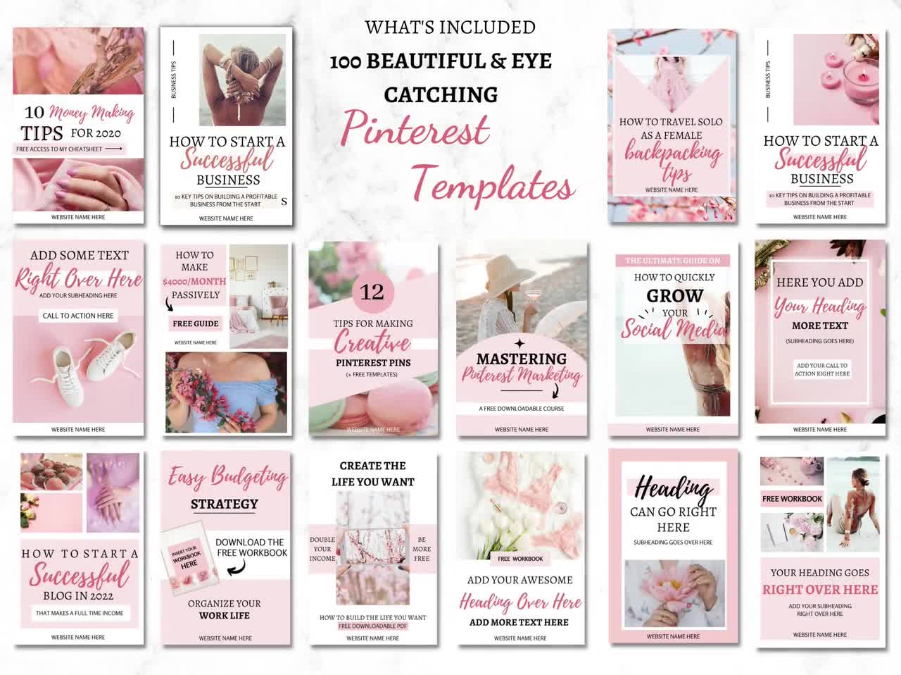 100 Canva Pinterest Templates: Pink Blogger Pin Designs (Digital Download) video poster