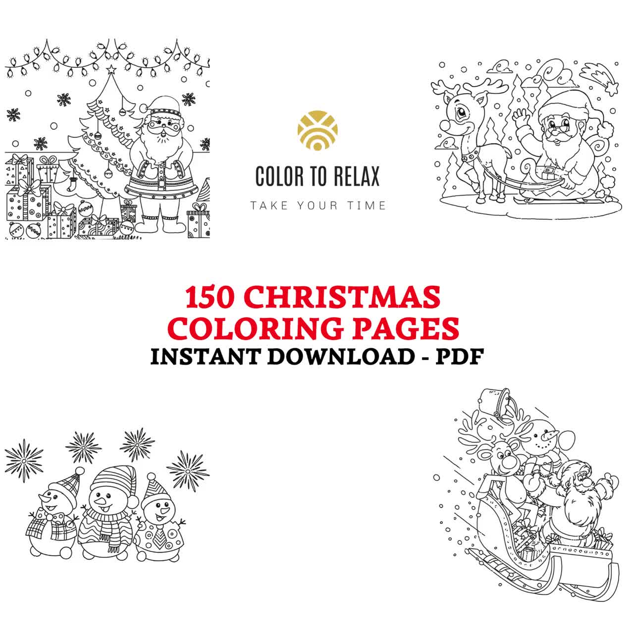 20 Malvorlagen Weihnachten, Sofort Download PDF, Seiten zum Drucken und  Ausmalen, Malvorlagen für Kinder
