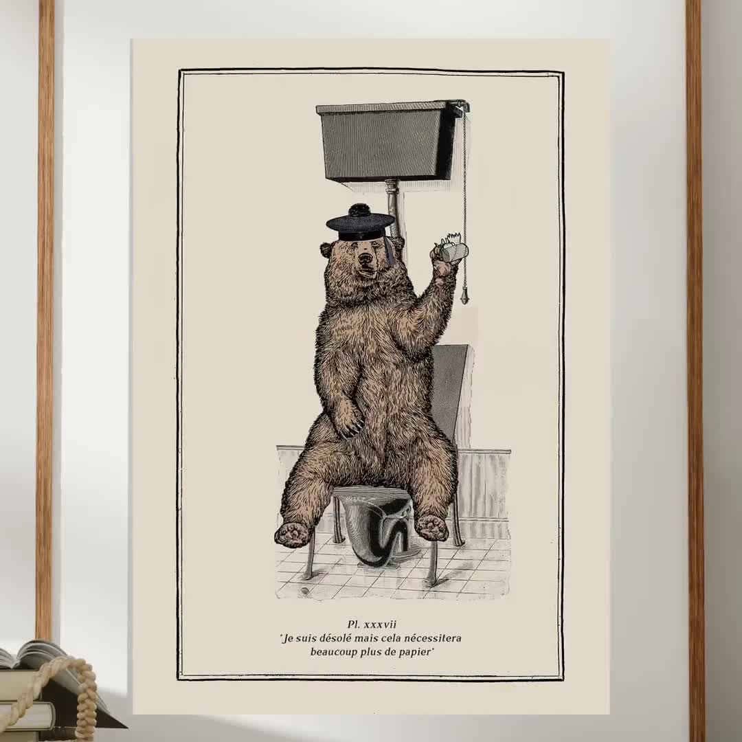 Cute Bear on Toilet Bathroom Wall Art Bathroom Decor Cute Print Bathroom  Humour Funny Animal Print, Surreal Art