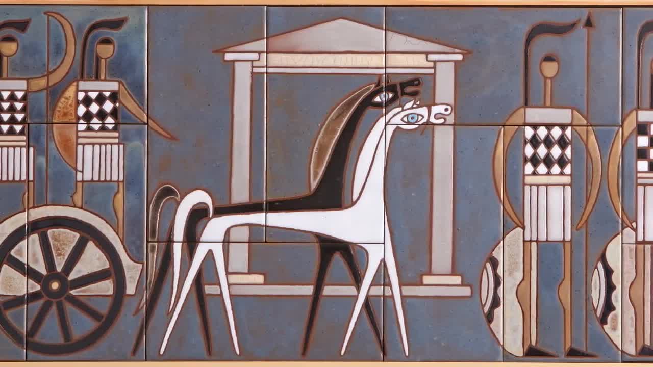 古代ギリシャの戦士たち ギリシャ 手描きの陶器の壁画 スパルタの