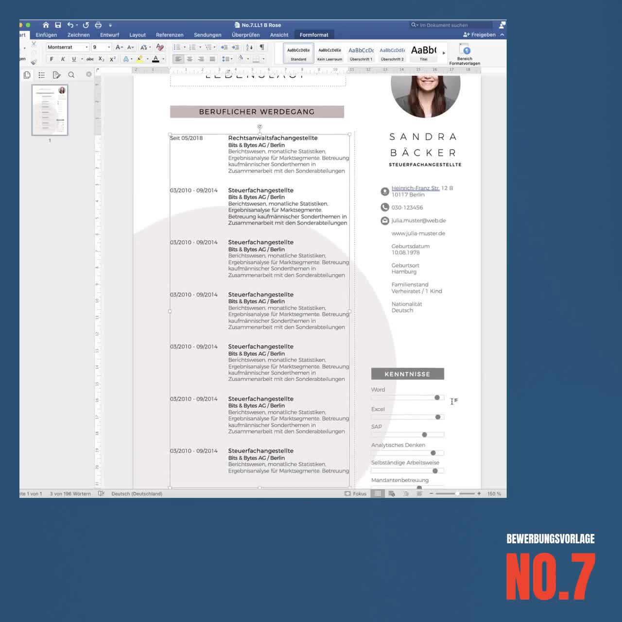 Resume Template Word & Pages, Application Template German, Cover Sheet, Resume Template, Professional Application German, Training No.7 video poster