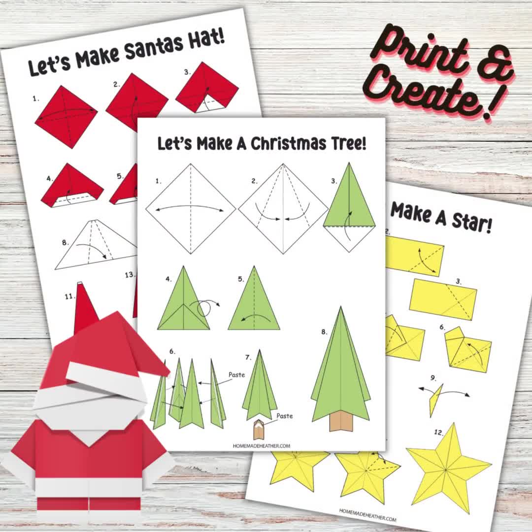 christmas origami printable designs - christmas origami pdf - instant download