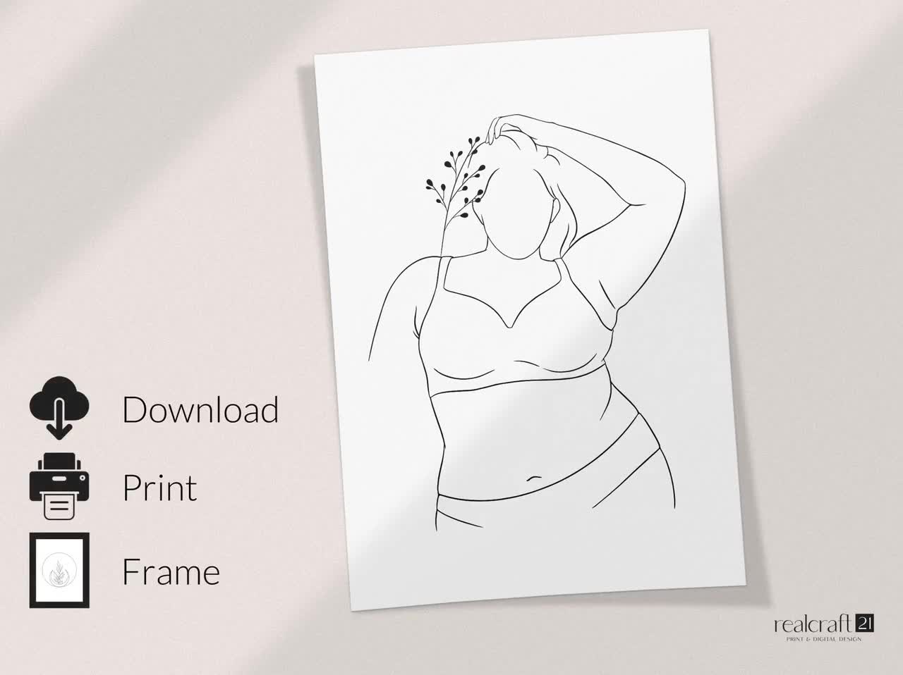 Body Positive Line Art, Curvy Woman Line Art Illustration in SVG