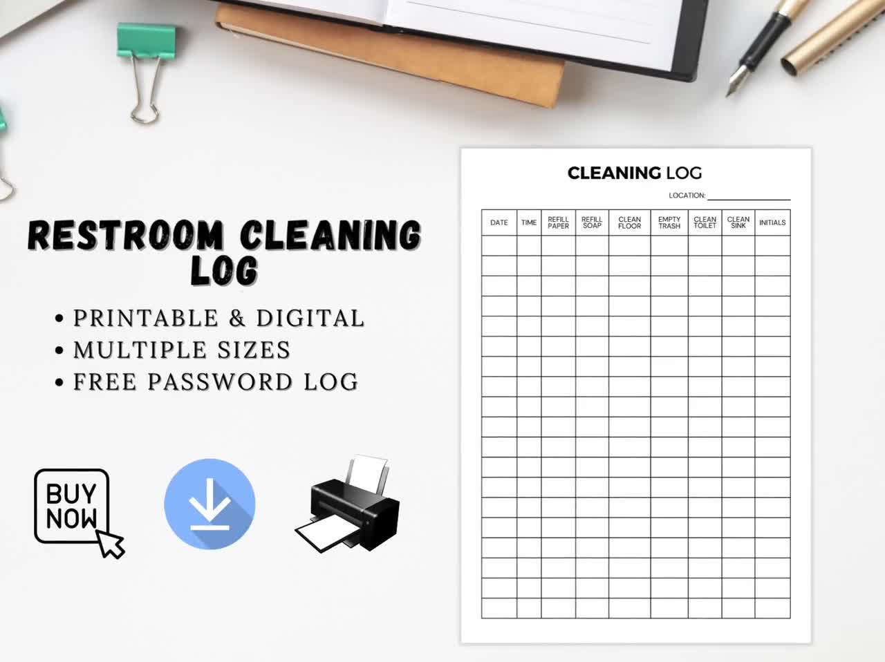 Weekly Bathroom Cleaning Chart Printable, Restroom Cleaning Log for  Business, Bathroom Cleaning Log, Bathroom Checklist, Restroom Checklist