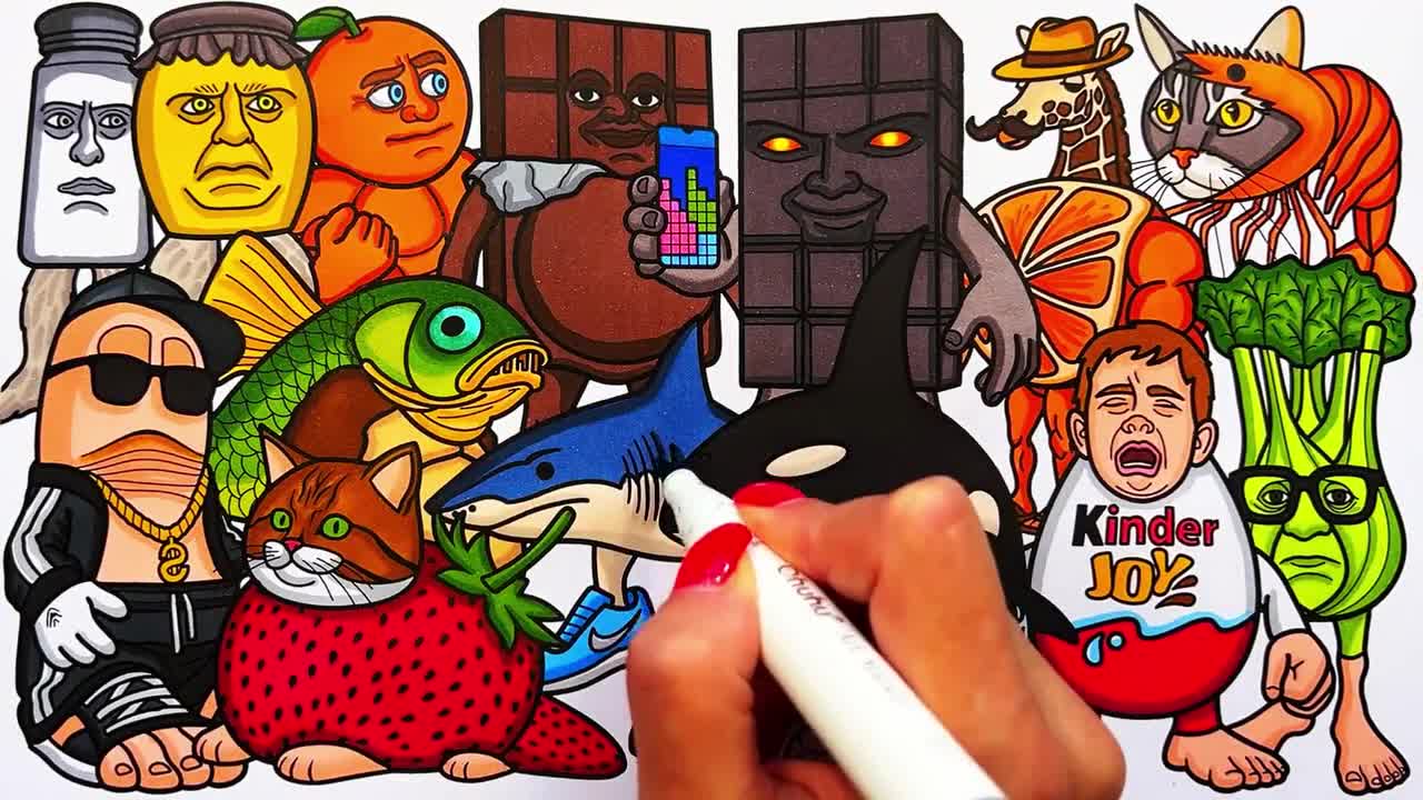 イタリアのブレインロット動物ぬり絵ページ1PNGと1PDFA4サイズ