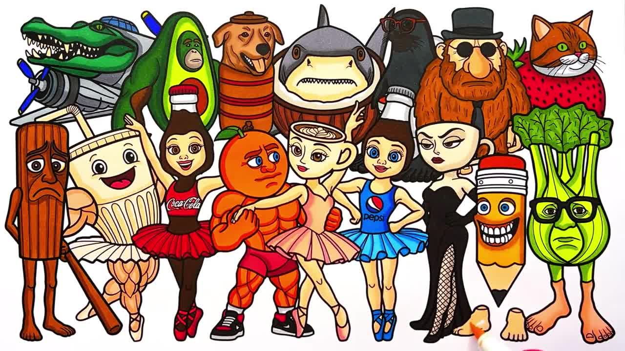 イタリアのブレインロット動物ぬり絵ページ1PNGと1PDFA4サイズ