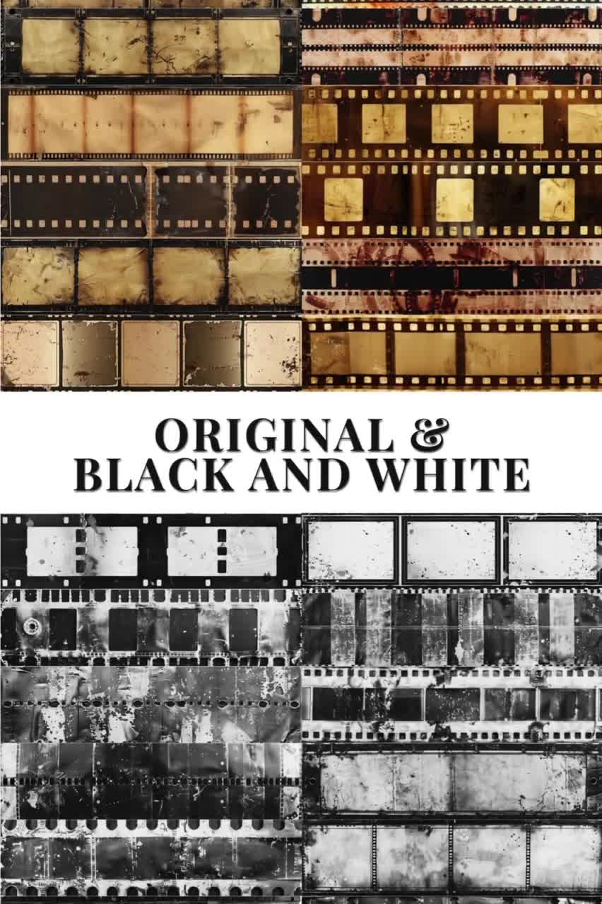 Vintage Old Filmstrip Paper, 58 Grungy Printable Film Strips in