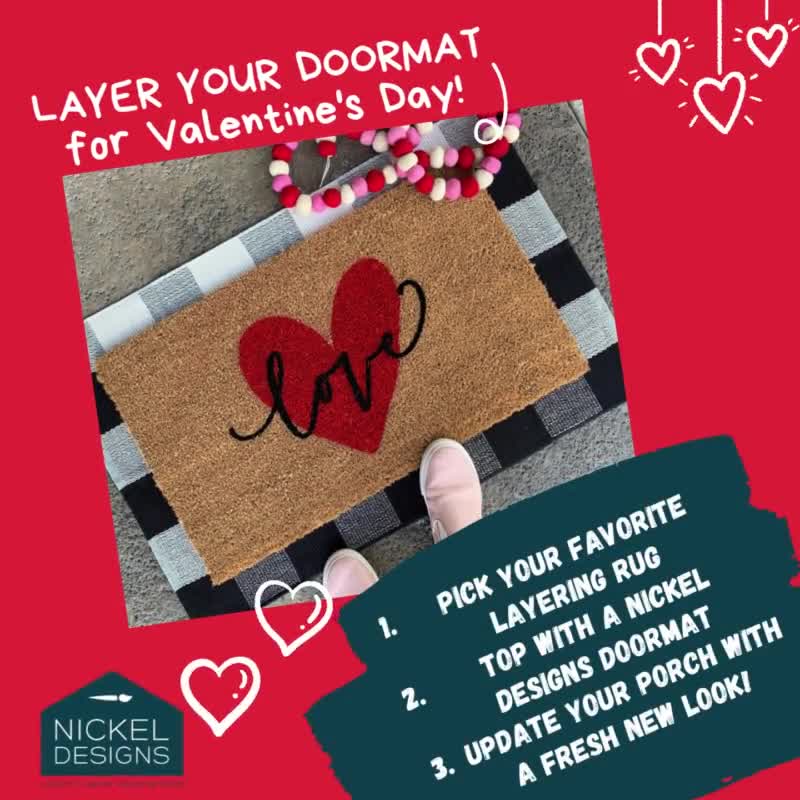 Heart Doormat  Outdoor Decor for Valentine's Day by Nickel Designs