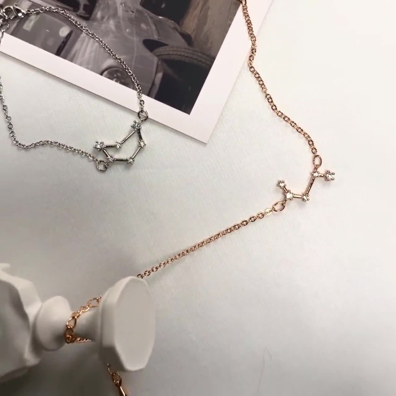 MignonandMignon Gold Crystal Zodiac Necklace - Constellation Jewelry With Cubic Zirconia