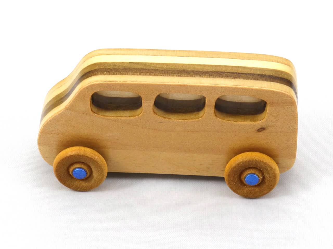 Handmade Wood Toy Minivan: Sapphire Blue Trim, Clear Shellac Finish video poster
