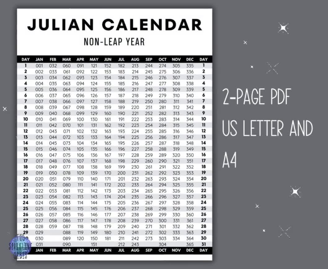 Julian Calendar Military Government Digital Download Printable PDF Leap Year and Non Leap Year US Letter and A4