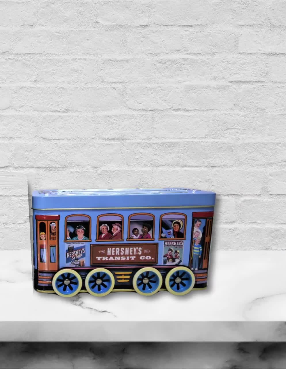 Vintage Hershey Milk and Trolley Car Tins or Tin Circus Wagon Bank