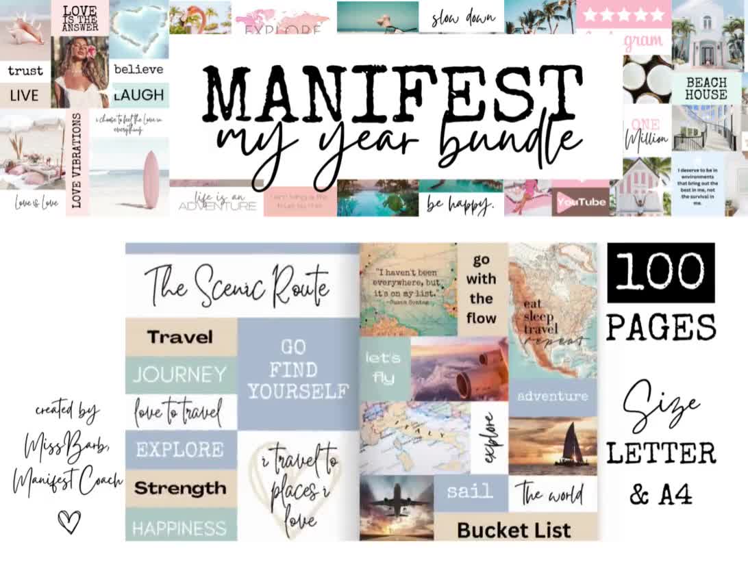 2024 Vision Board Manifest Happiness Printable PDF Mood Board for