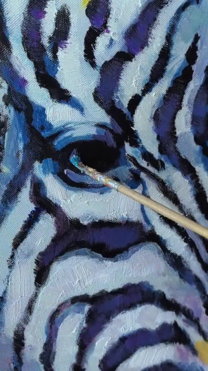 Framed Handmade Zebra Painting 24x32