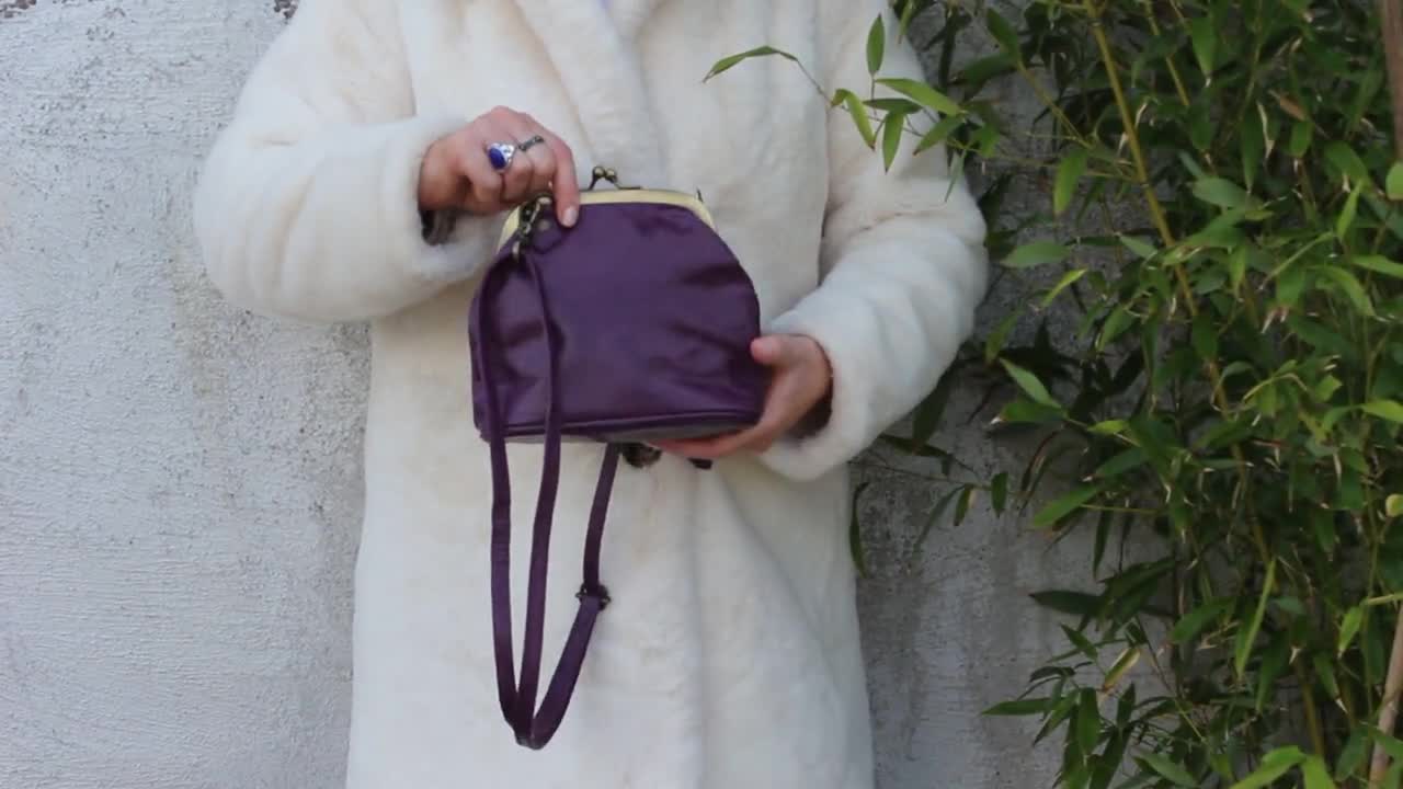 Purple 2024 Leather Large Evanna Bag Clip Cross-body Clutch