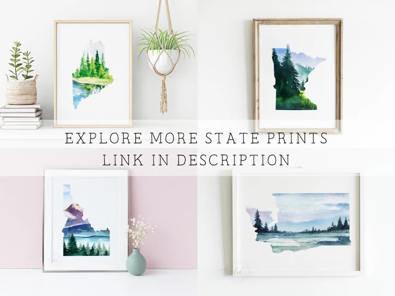 Watercolor State Art Printable, Idaho State Art, Idaho Map Print