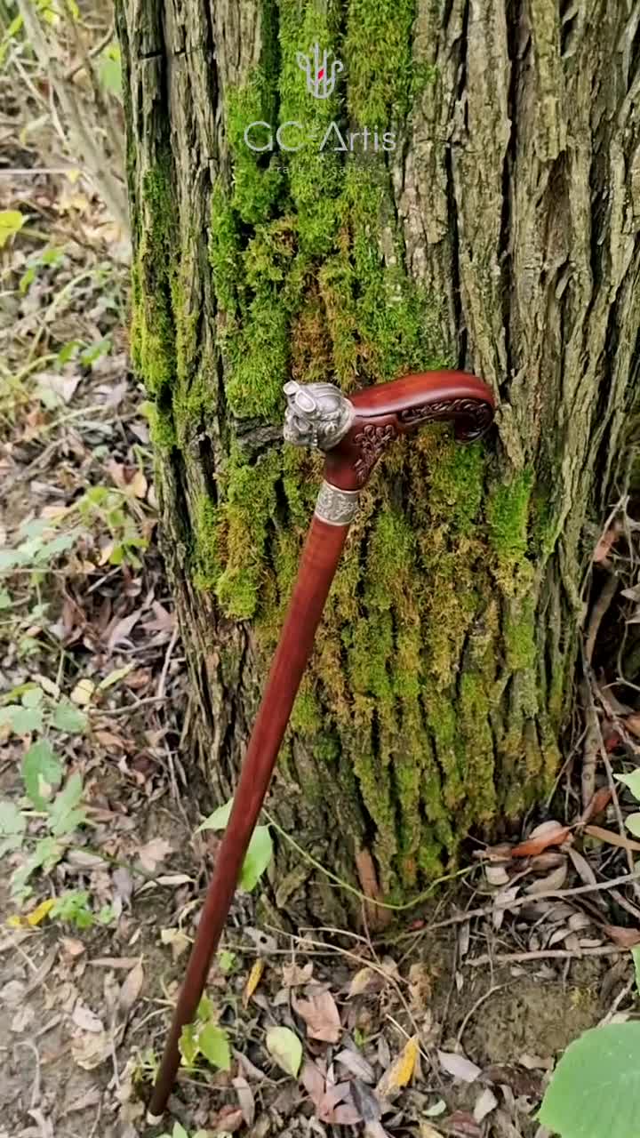 Pilot Skull Walking Cane – Bronze Aviator Style, Hand-carved Wood