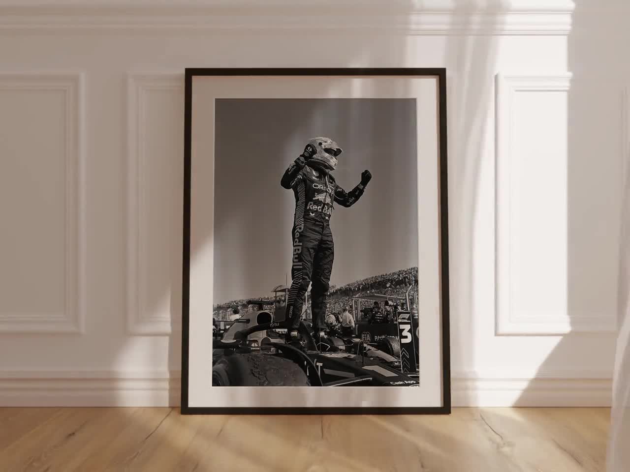 Verstappen F1 Poster Download, Formula Racing Win Print, Black and