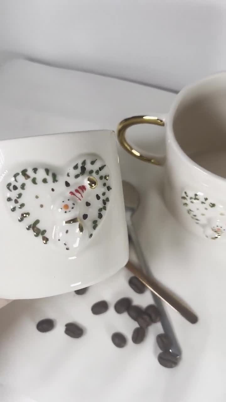 Handcrafted 'Frosty Charm' Snowman Ceramic Espresso Cup & Saucer