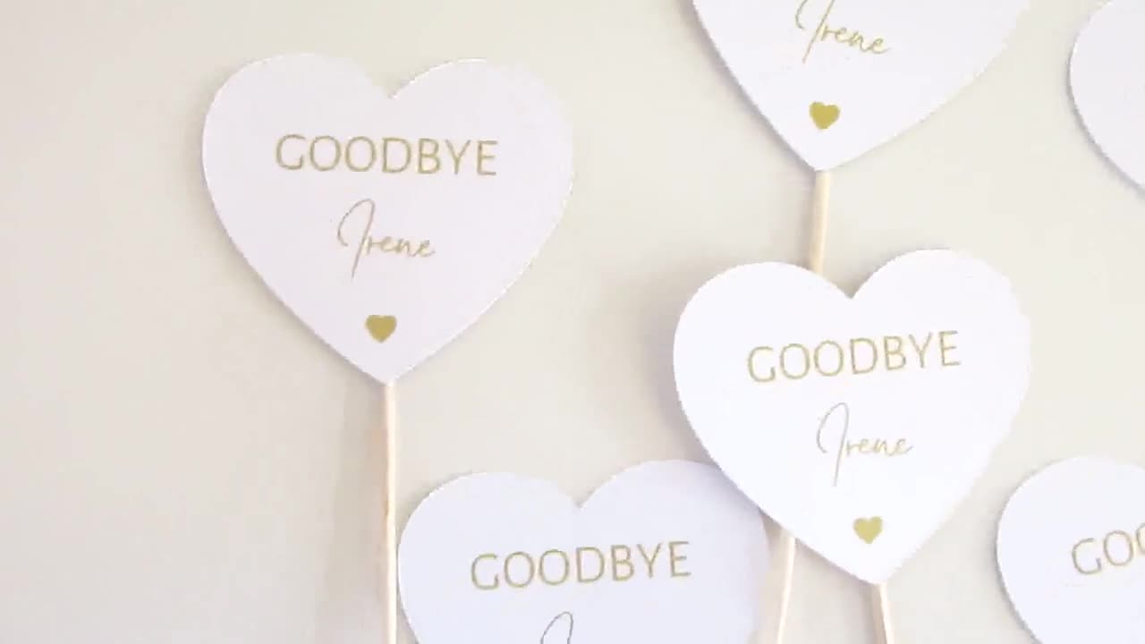 Personalised Goodbye Party Cupcake Toppers/ Pastel Heart Shaped Sorry Your Leaving Party Topper/ New Job/ Retirement/ You Will Be Missed video poster