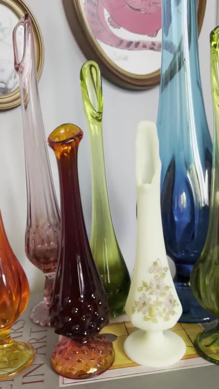 Vintage Swung Glass Vases / Viking Fenton Glass Bud Stretch Vases