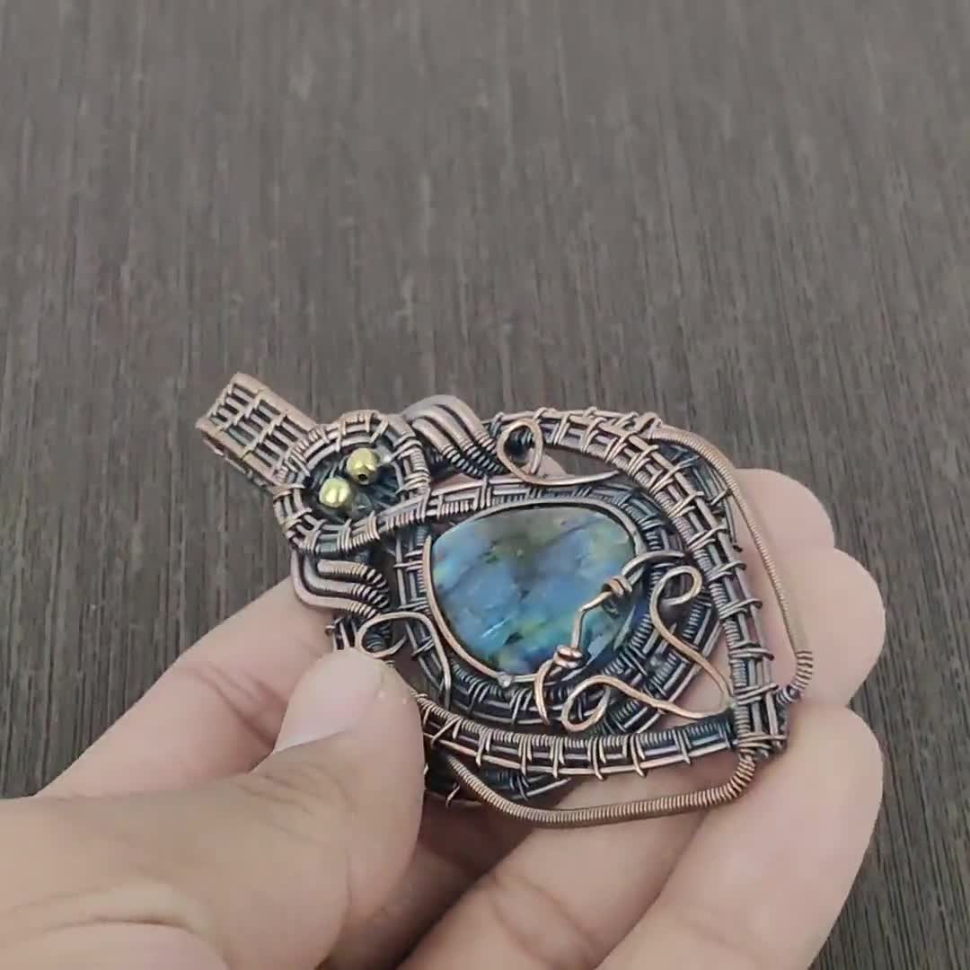 Collana Con Ciondolo In Pietra Naturale Labradorite, Avvolta In Filo Metallico, Con Riflessi Blu, Gioiello Artigianale Unico, Regalo Significativo - 3