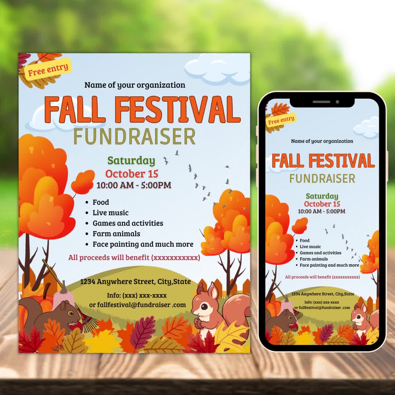 Fall festival fundraiser flyer autumn invitation school church event  neighborhood block pta pto event editable printable instant download