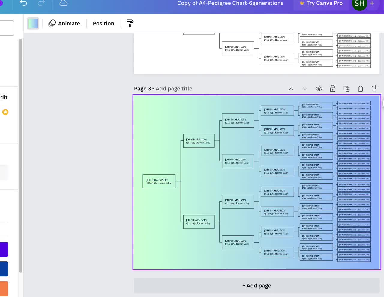 Editable Canva family tree Pedigree Chart template - 6 generations family  tree - ID12