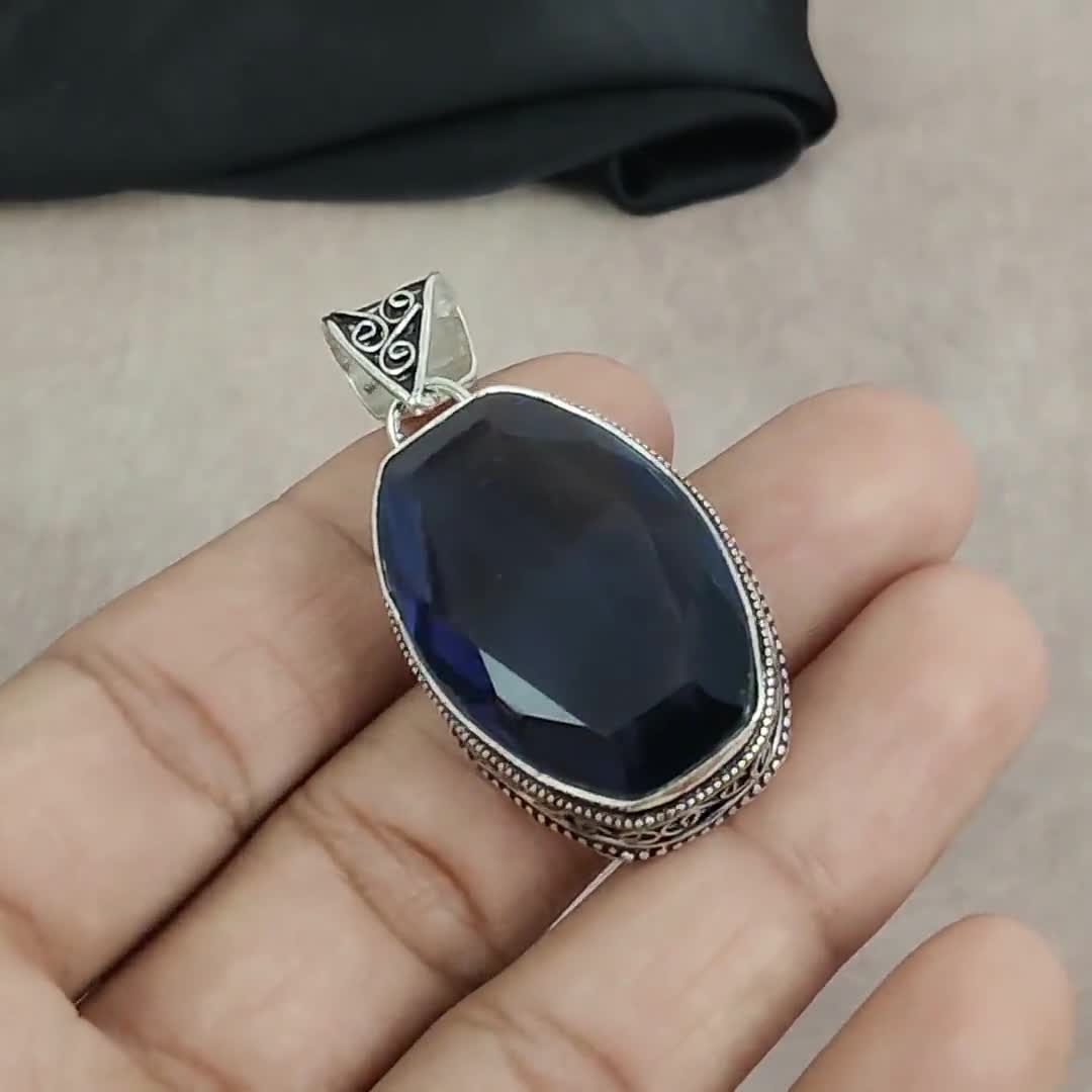 PIETRA SOLARE IN Pietra Preziosa Lolite Fatto A Mano Argento Gioiello Ciondolo 5,7 Cm EUR 9,39 - Foto 8