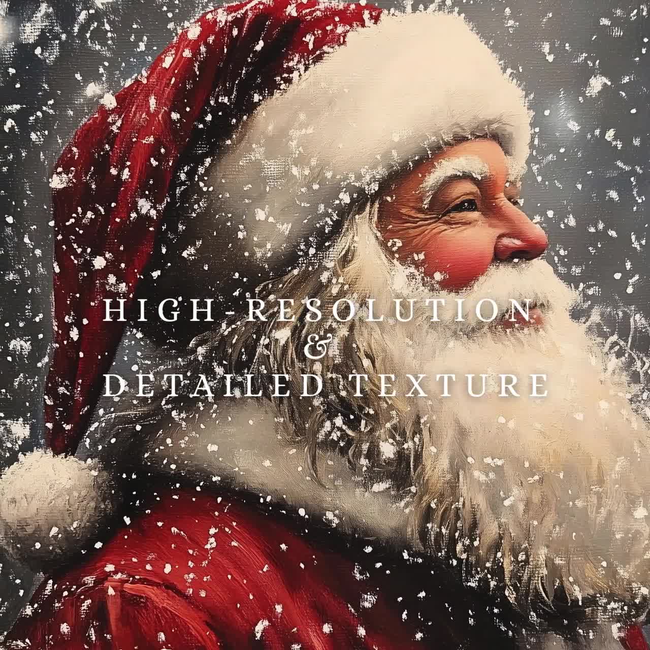Vintage Santa Portrait Wall Art, Snowy Printable Christmas Art