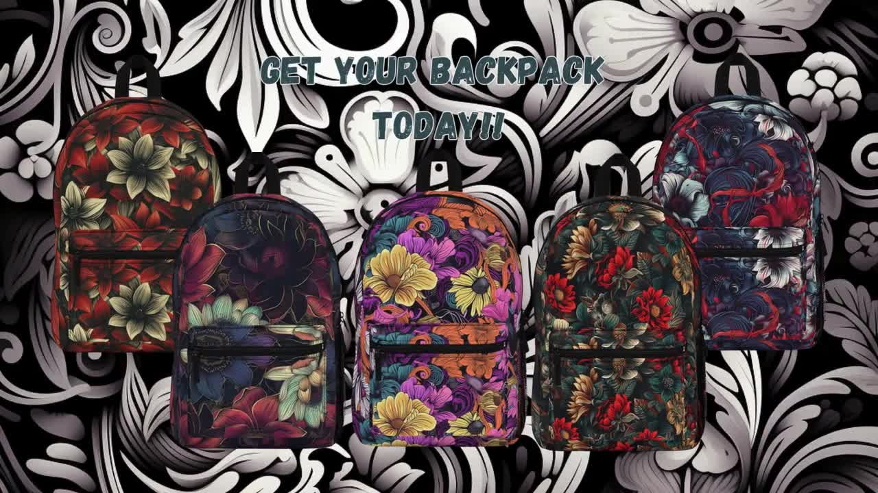 black floral mini backpack Swacort for School Teen Girls Backpacks Women Travel Laptop Back Pack Cute Lightweight Todder Schoolbag Kids Bookbag Carry on Daypack This backpack features a floral print that also includes some symbols relating to Glinda and Elphaba Alice in Wonderland Floral Mini