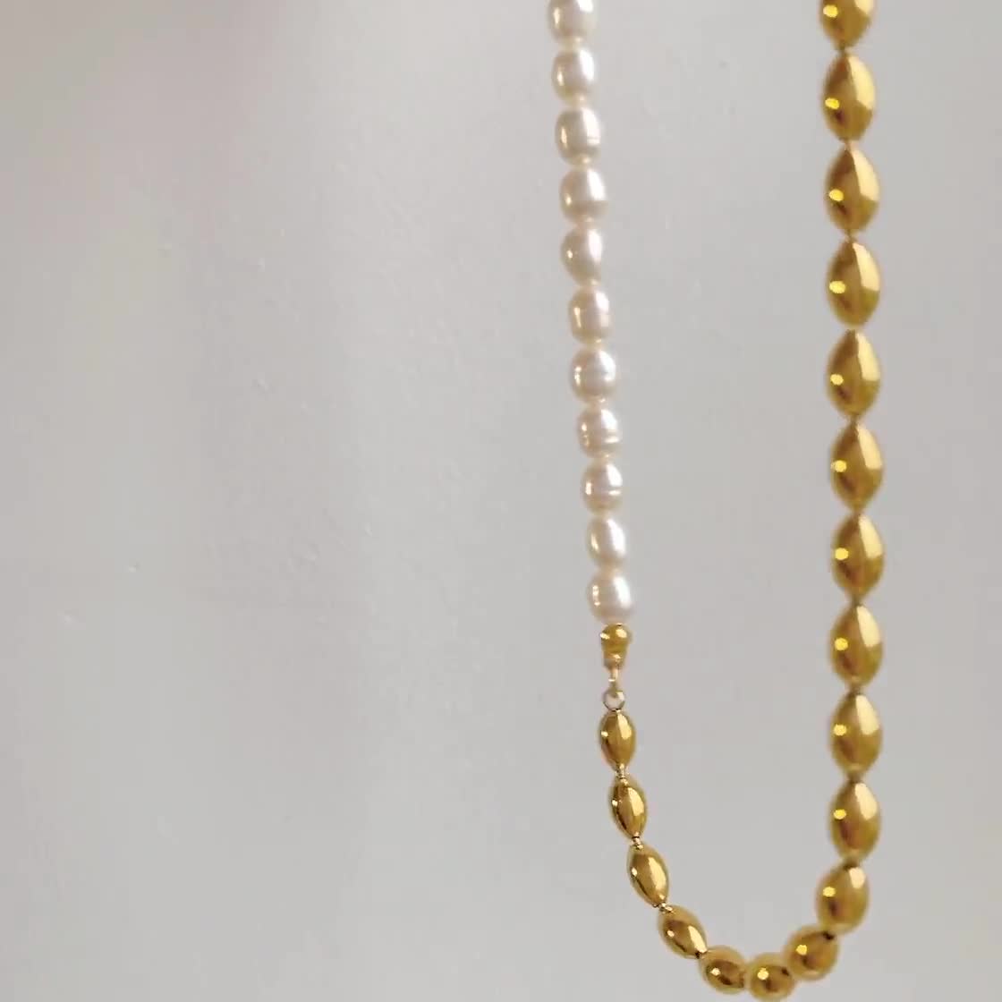 Half-freshwater Pearl and Half-chain Necklace for Women • 18k Gold