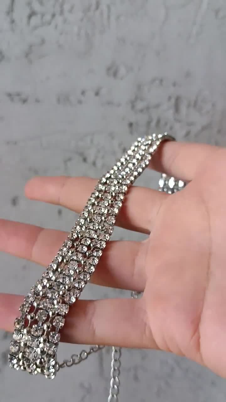 Rhinestone Choker Necklace 6 Rows Diamond Choker Crystal