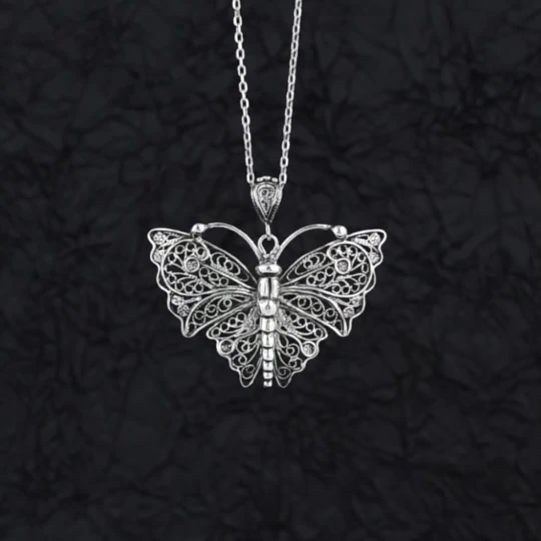 Collier Chaîne Argent 925 Maille Art Nouveau Papillon - Occasion