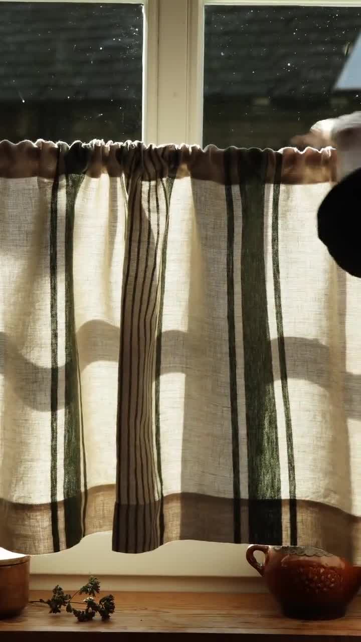 Tenda A Pannello Boho Rustica In Lino Con Frange - 180x90 Cm, Mezza Tenda Per Piccole Finestre - 2