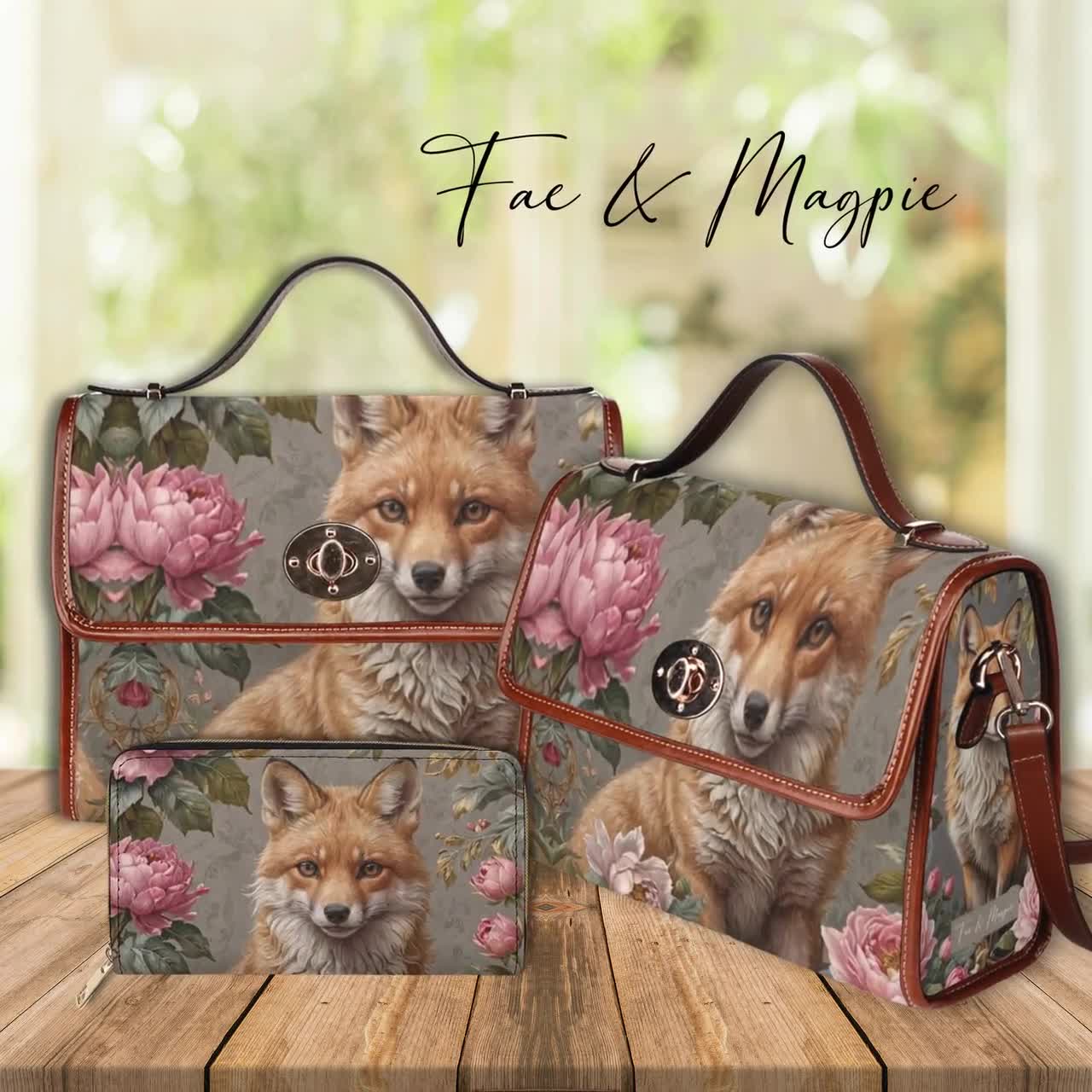 Fox Pink Flower Satchel Bag, Cottagecore Top Handle Bag With