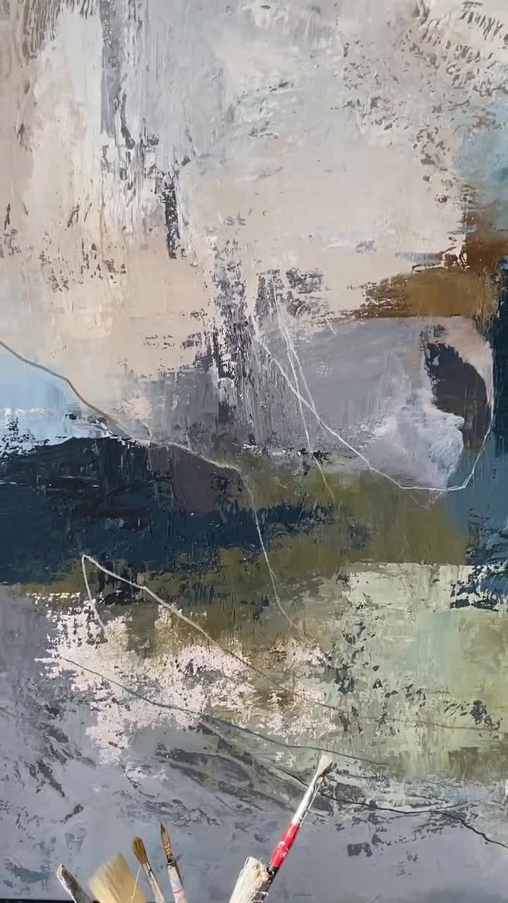 青と緑の絵画 | グレーブルーグリーンのアート | ティールの抽象画