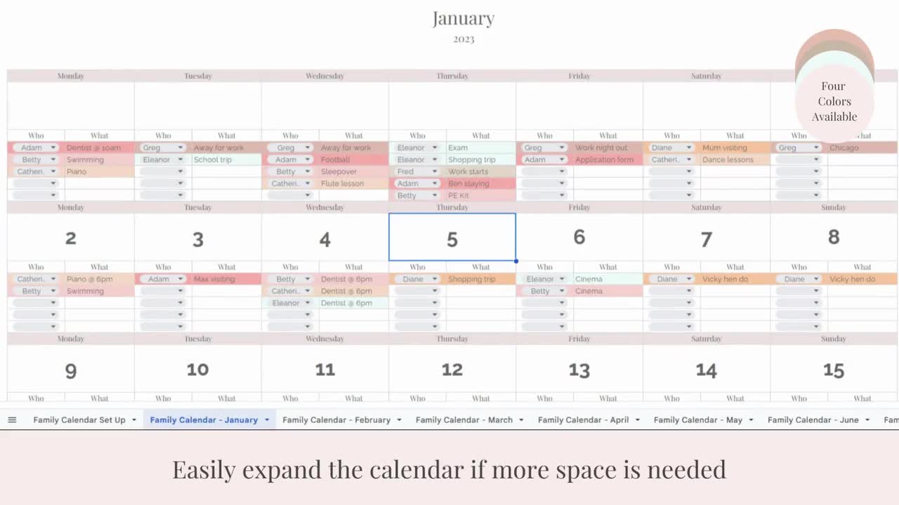 Multi Person Printable Calendar