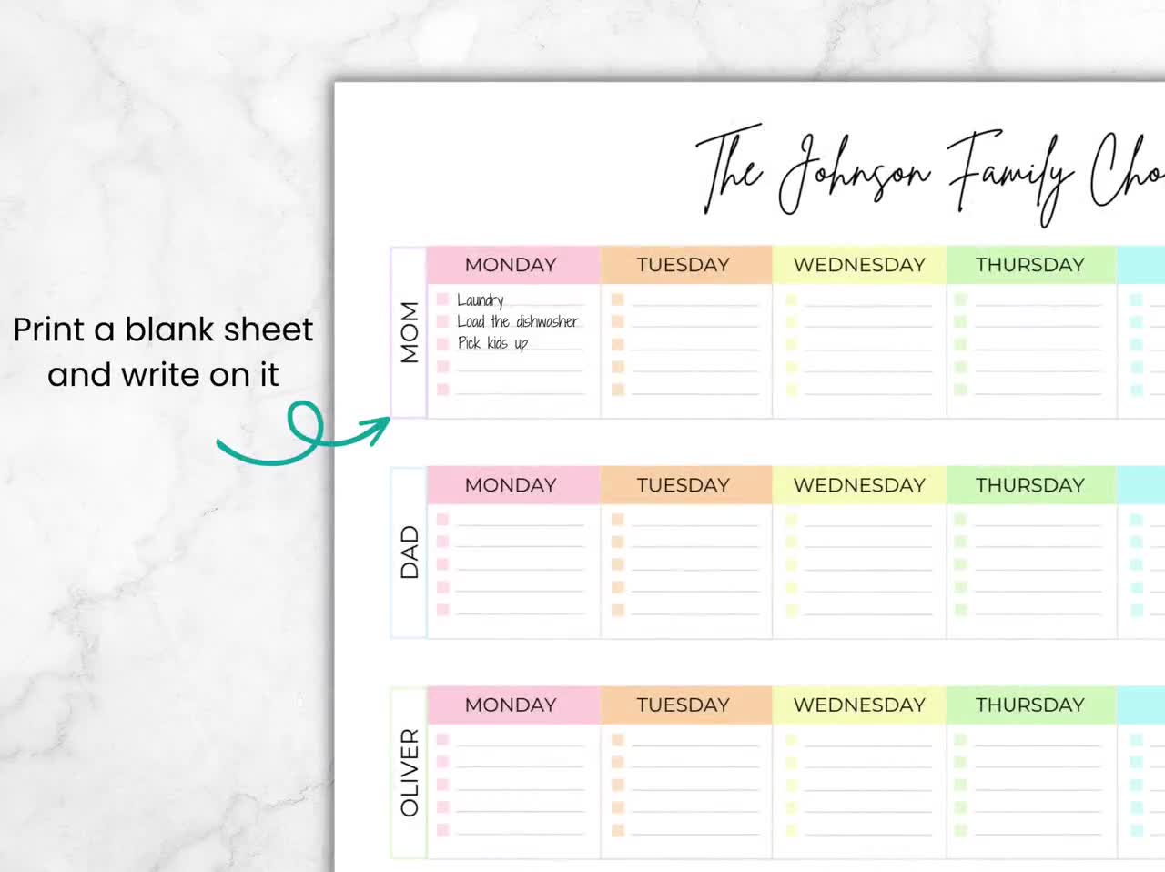 Adult Chore Chart, Cleaning Schedule