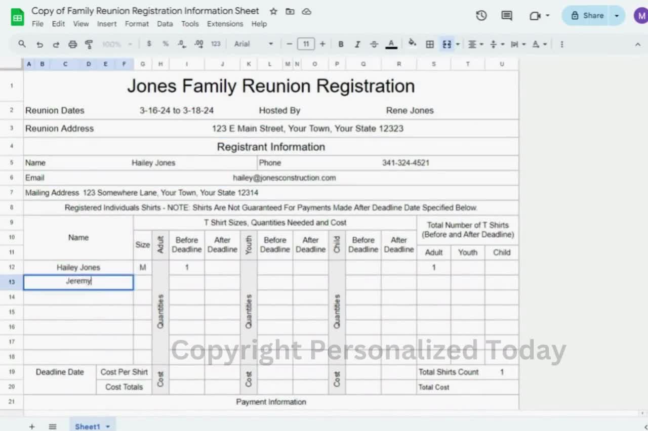 Family Reunion Registration Form Reunion Event Planner Google Sheets Template for Organizing Family Reunion Guest Attendance & T Shirts Info - Etsy for Free Printable Family Reunion Registration Forms
