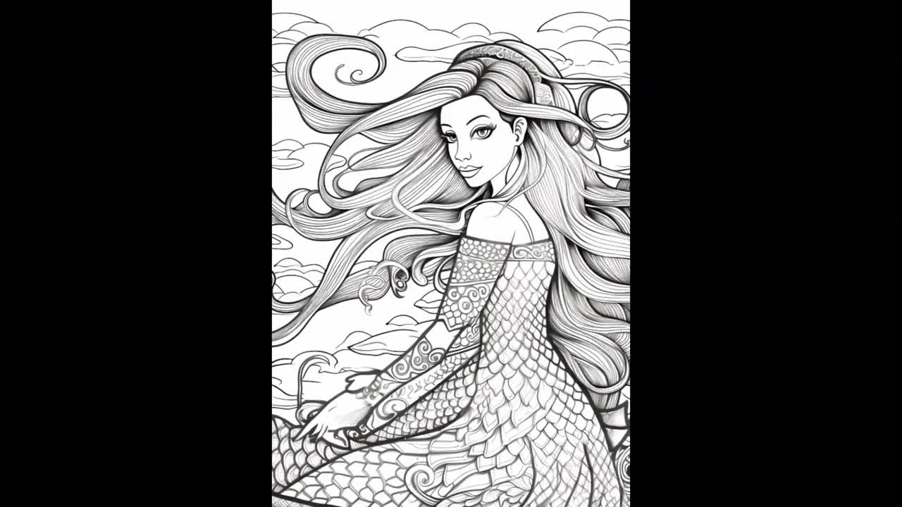 Fantasy Fairytale Mermaid Coloring Book, Adults and Children
