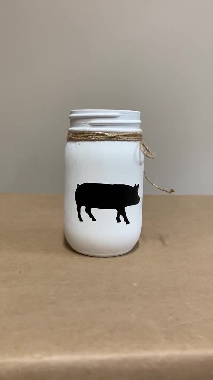 White Mason Jar / Chalk Painted / Glass Bathroom Jar / Kitchen