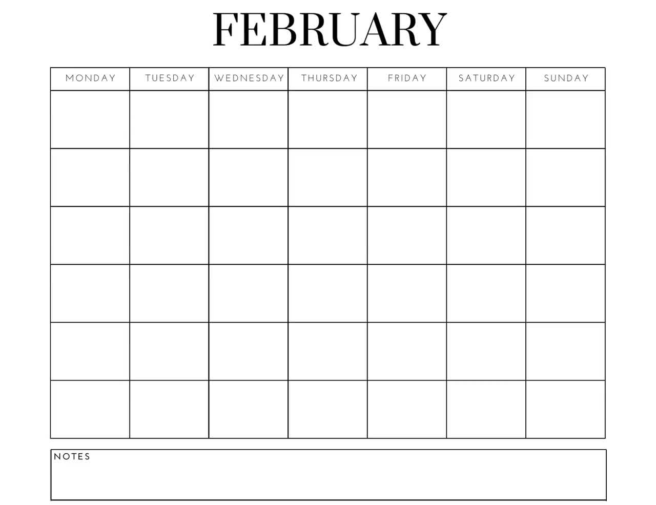 February Printable Calendar. Blank Calendar Printable. Printable Calendar  Blank - Etsy