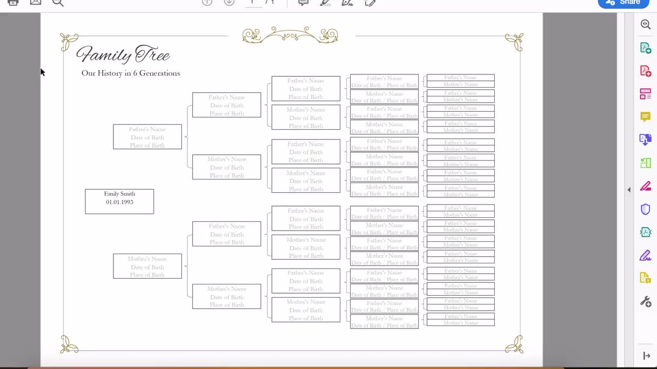 Fillable Family Tree Template Editable Genealogy Chart Family Tree