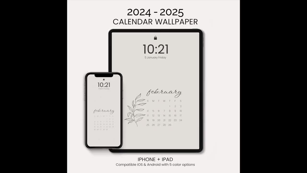 2024 & 2025 Digital Calendar Wallpapers | Minimal Modern iPad Wallpaper  with Boho Flowers | Monthly iPhone and Android Desktop Calendars