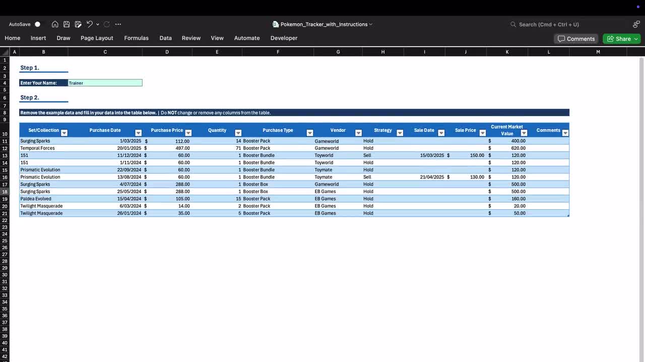 Pokmon Card Tracker Spreadsheet | Excel ROI Dashboard | TCG Investment  Portfolio Tool