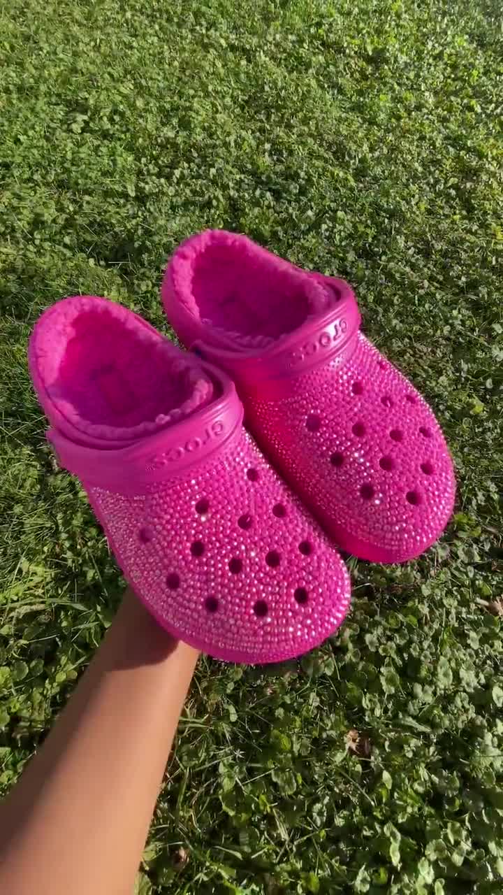 Electric Pink Fuzzy Bling Clogs Rhinestone Clogs Womens -  Israel