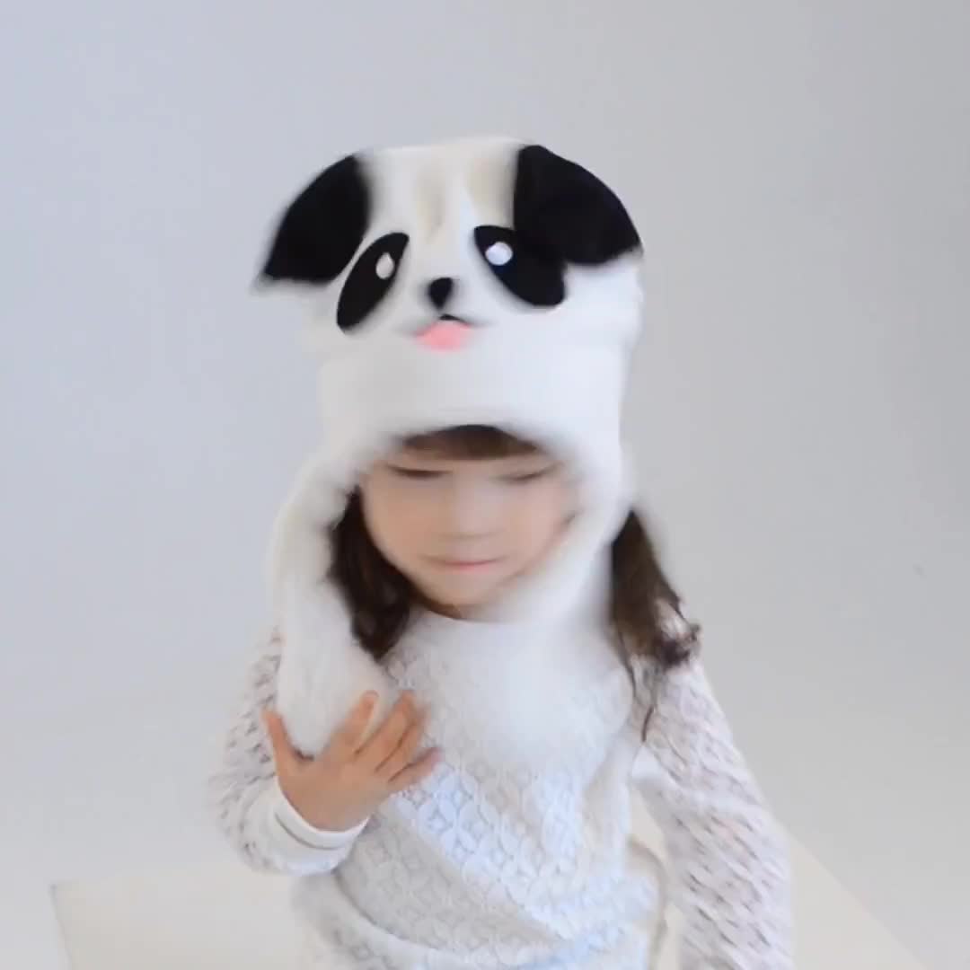 Cagoule enfant façon polaire panda rouge - Casquettes Bonnets