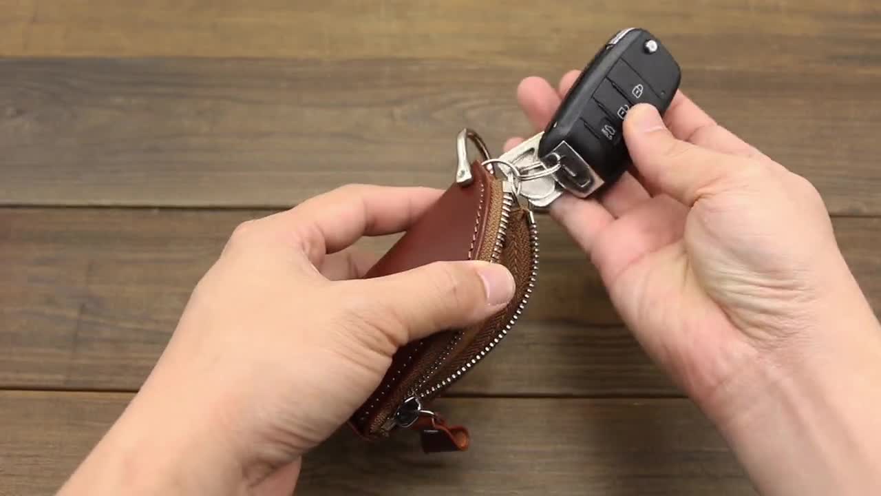 Handmade Leather Zipper Car Key Case,Leather car keychain,Key Bag,Leather key holder,Key pouch,Key Organizer,Leather Key Pocket,Key cover video poster